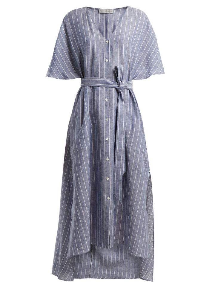 Palmer/harding Striped Tie-waist Linen Dress