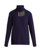 Matchesfashion.com Christopher Kane - Crystal Embellished Roll Neck Sweater - Womens - Blue