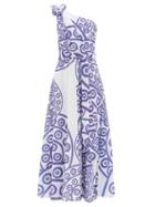 Themis Z - Kouros One-shoulder Cotton-voile Maxi Dress - Womens - Blue White