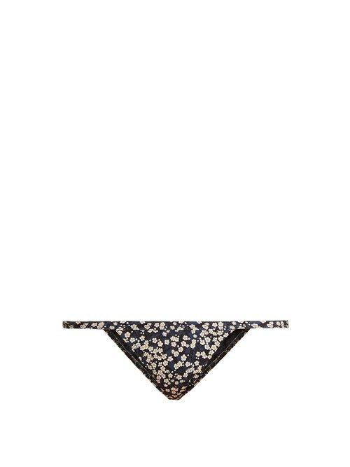 Matchesfashion.com Matteau - The Petite Blossom Print Bikini Briefs - Womens - Black Navy