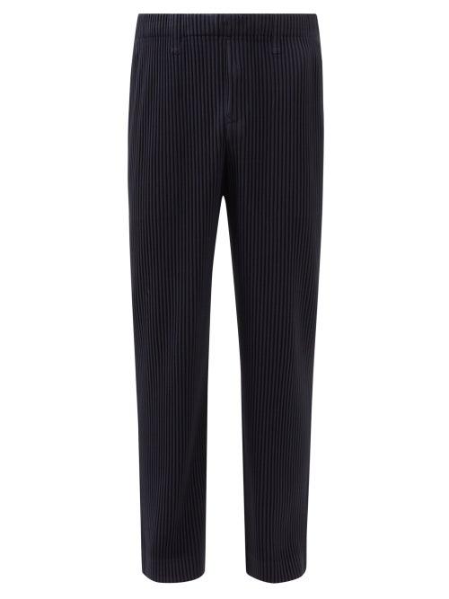 Homme Pliss Issey Miyake - Technical-pleated Straight-leg Trousers - Mens - Navy