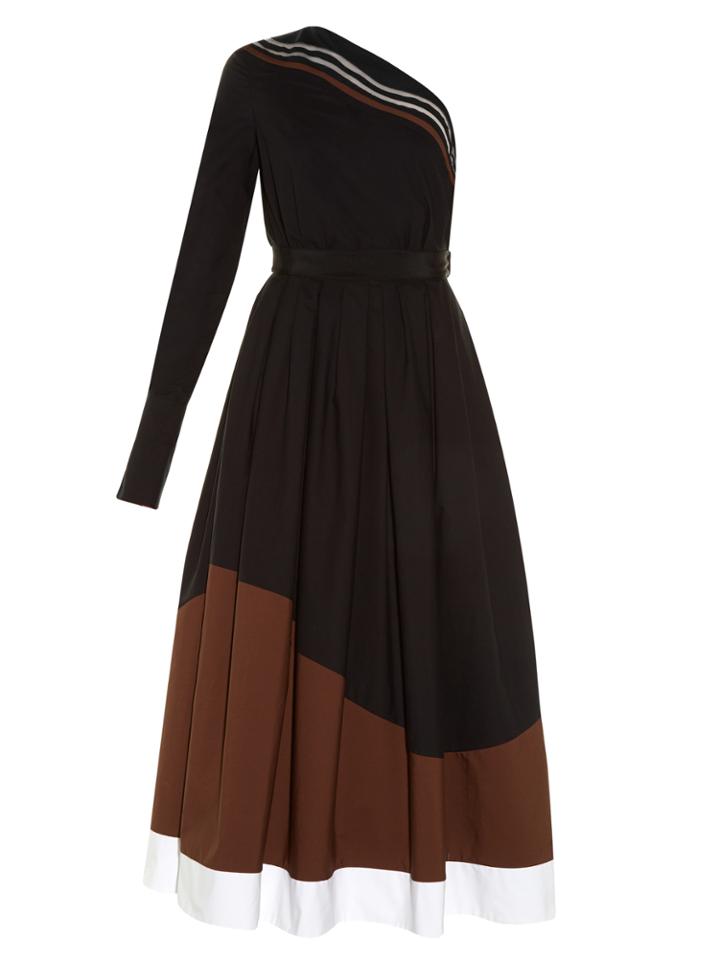 Fendi Wave One-shoulder Cotton Midi Dress