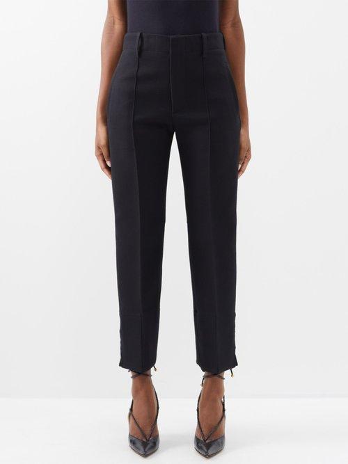 Bottega Veneta - Buttoned-cuff Pintucked Slim-leg Trousers - Womens - Black