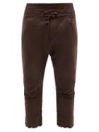 Haider Ackermann - Distressed Cotton-jersey Cropped Track Pants - Mens - Brown