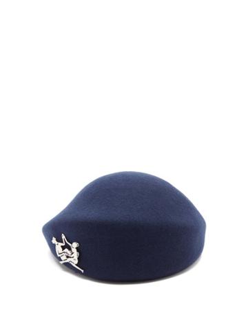 Matchesfashion.com Thebe Magugu - Sisterhood-plaque Wool-felt Beret - Womens - Navy