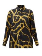Versace - Chain-print Silk-twill Shirt - Womens - Black Yellow