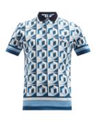 Matchesfashion.com Dolce & Gabbana - Isometric-print Cotton-jersey Polo Shirt - Mens - Blue Multi