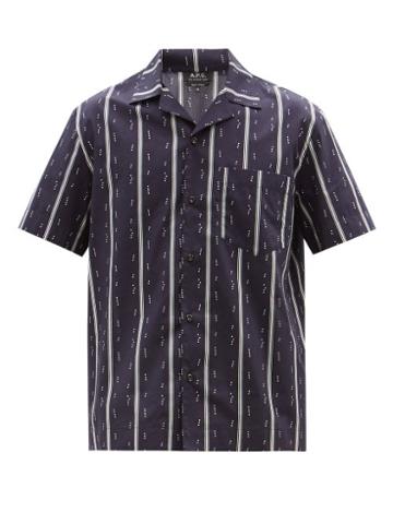 A.p.c. - Edd Striped Cotton-poplin Shirt - Mens - Navy