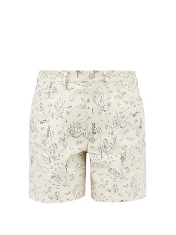 Shrimps - Hector Sea Gods-print Cotton-poplin Shorts - Womens - White Multi