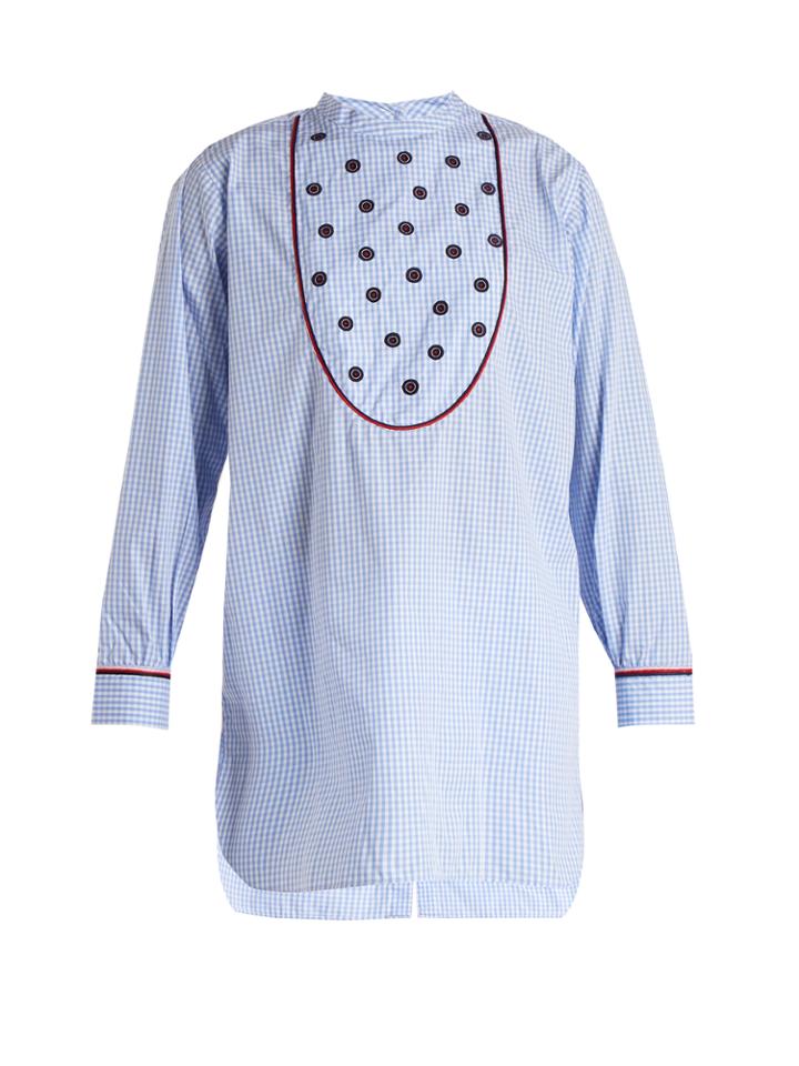 Jupe By Jackie Bennicassim Embroidered Gingham Cotton Shirt