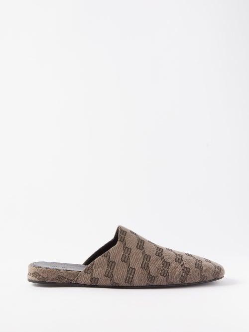 Balenciaga - Bb-jacquard Backless Loafers - Mens - Brown Multi