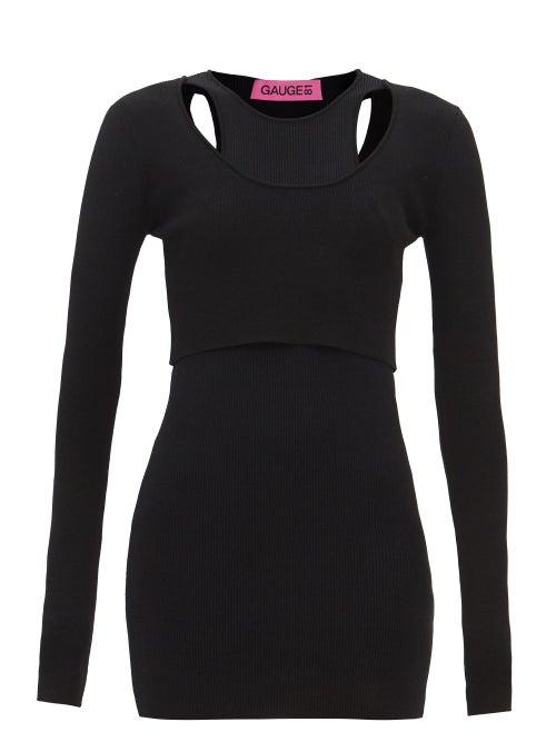 Gauge81 - Khota Cutout Layered Knitted Mini Dress - Womens - Black