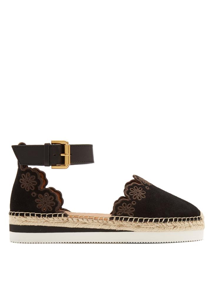 See By Chloé Flower Laser-cut Suede Flat Espadrilles