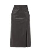 Matchesfashion.com Redvalentino - Side-slit Leather Midi Skirt - Womens - Black