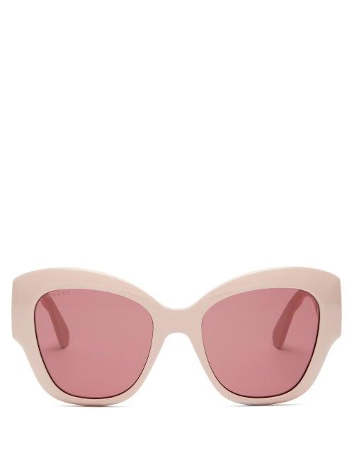 Matchesfashion.com Gucci - Gg-logo Quilted Cat-eye Acetate Sunglasses - Womens - Light Pink