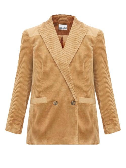 Matchesfashion.com Ganni - Double Breasted Cotton Corduroy Blazer - Womens - Camel