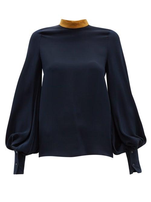 Matchesfashion.com Roksanda - Cala Balloon Sleeve Crepe Blouse - Womens - Navy Multi