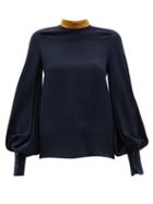 Matchesfashion.com Roksanda - Cala Balloon Sleeve Crepe Blouse - Womens - Navy Multi