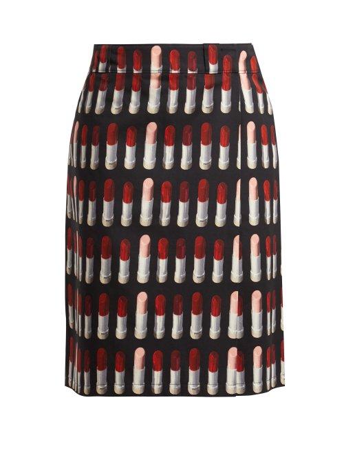 Matchesfashion.com Prada - Lipstick Print Midi Skirt - Womens - Black Print