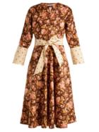 Matchesfashion.com Batsheva - Floral Print Cotton Dress - Womens - Brown Multi