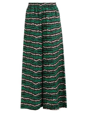 Matchesfashion.com Rianna + Nina - Fioyri Graphic Print High Rise Wide Leg Trousers - Womens - Black Green