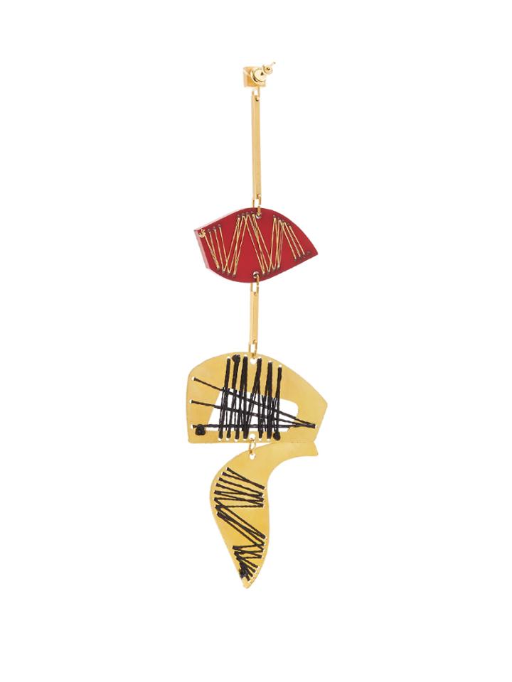 Roksanda Thread-detail Wooden And Metal-drop Single Earring