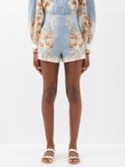 Ale Mais - Blythe Floral-print Linen Shorts - Womens - Blue Multi