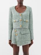 Self-portrait - Cropped Boucl-tweed Jacket - Womens - Green
