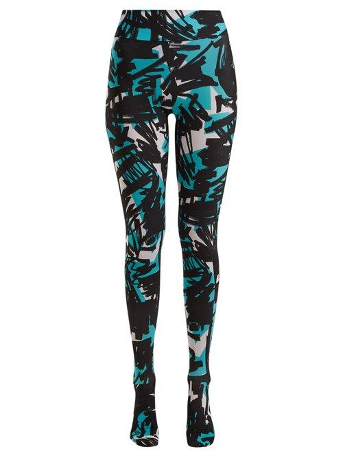 Matchesfashion.com Burberry - Graffiti Print Footed Leggings - Womens - Blue Multi
