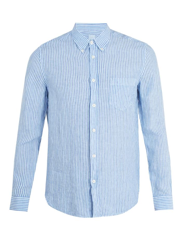 120 Lino Patch-pocket Striped Linen Shirt