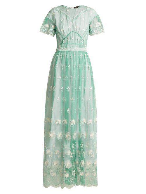 Matchesfashion.com Burberry - Round Neck Embroidered Tulle Dress - Womens - Light Green