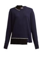 Matchesfashion.com Marni - Contrast Panel Wool Blend Sweater - Womens - Navy Multi