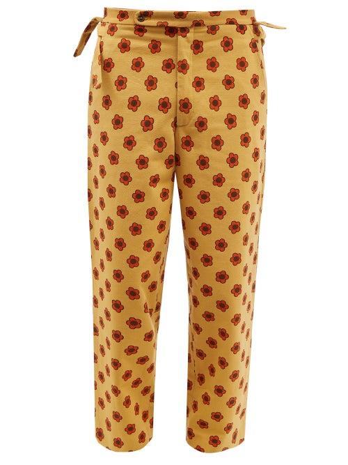 Bode - Orange Daisy Printed Cotton Trousers - Mens - Light Brown Multi