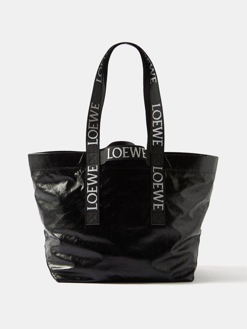 Loewe - Fold Logo-strap Leather Tote Bag - Womens - Black