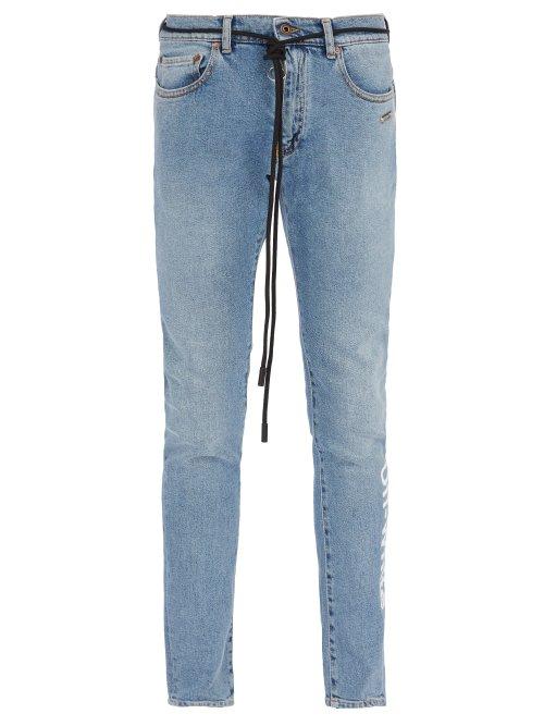 Matchesfashion.com Off-white - Shoelace Belt Slim Fit Jeans - Mens - Light Blue