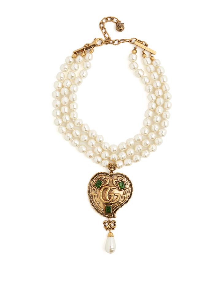 Gucci Faux-pearl Logo-heart Embellished Necklace