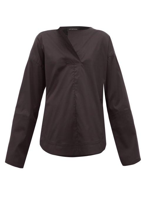 Matchesfashion.com Lee Mathews - Elsie Rounded Hem Cotton Blend Shirt - Womens - Black