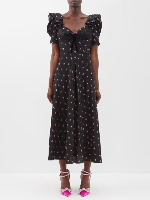 Alessandra Rich - Sweetheart-neckline Floral-print Silk Dress - Womens - Black