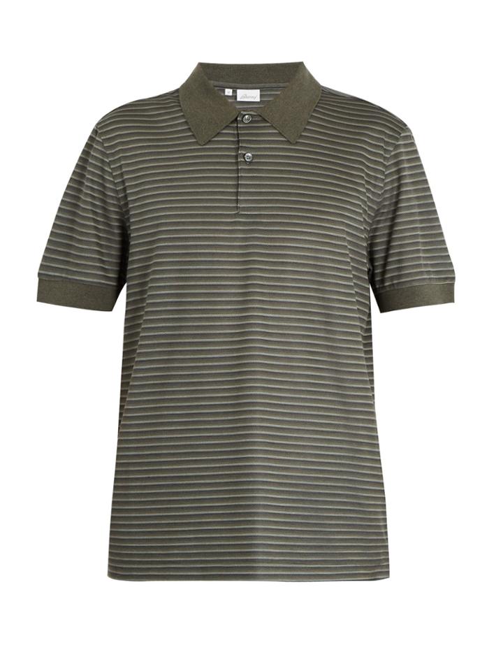 Brioni Striped Cotton And Silk-blend Piqu Polo Shirt