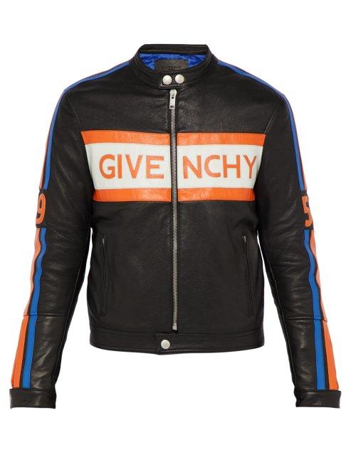 Matchesfashion.com Givenchy - Logo Appliqu Leather Biker Jacket - Mens - Black Orange