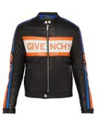 Matchesfashion.com Givenchy - Logo Appliqu Leather Biker Jacket - Mens - Black Orange