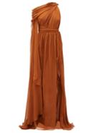 Matchesfashion.com Dundas - One-shoulder Silk-chiffon Gown - Womens - Brown