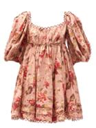 Matchesfashion.com Zimmermann - Cassia Puff-sleeve Floral-print Voile Mini Dress - Womens - Pink Print