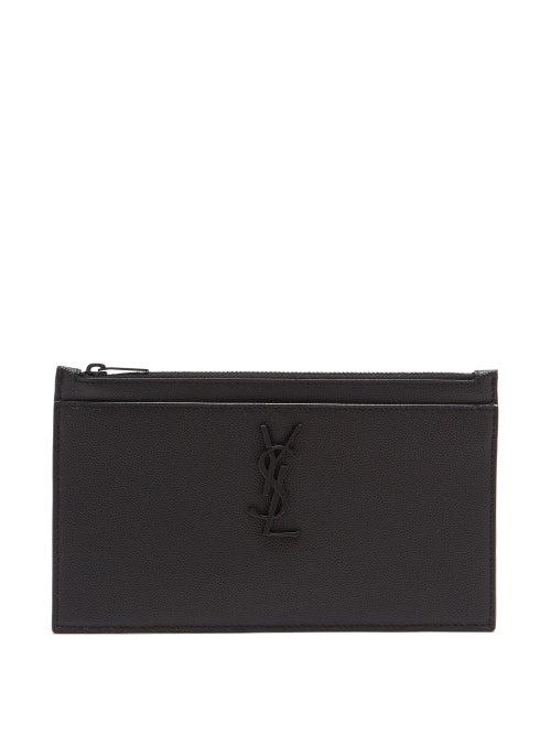 Matchesfashion.com Saint Laurent - Ysl-plaque Leather Pouch - Mens - Black