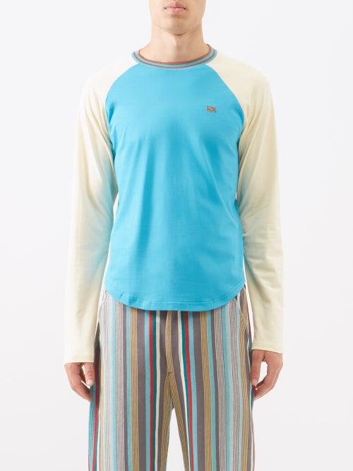 Wales Bonner - Logo-embroidered Cotton Long-sleeved T-shirt - Mens - Yellow Blue