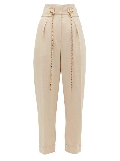 Matchesfashion.com Peter Pilotto - Cropped High Rise Tweed Trousers - Womens - Beige