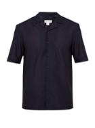 Matchesfashion.com Sunspel - Short Sleeved Cotton Piqu Shirt - Mens - Navy
