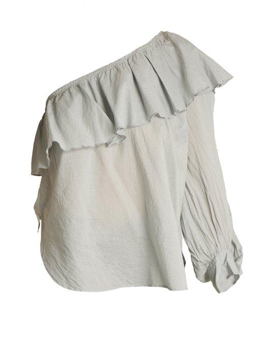 Matchesfashion.com Apiece Apart - Bergamot One Shoulder Cotton Voile Top - Womens - Light Blue