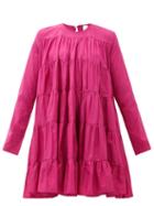 Matchesfashion.com Merlette - Soliman Tiered Cotton Mini Dress - Womens - Dark Pink