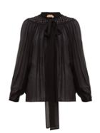 Matchesfashion.com No. 21 - Studded Tie Neck Silk Chiffon Blouse - Womens - Black
